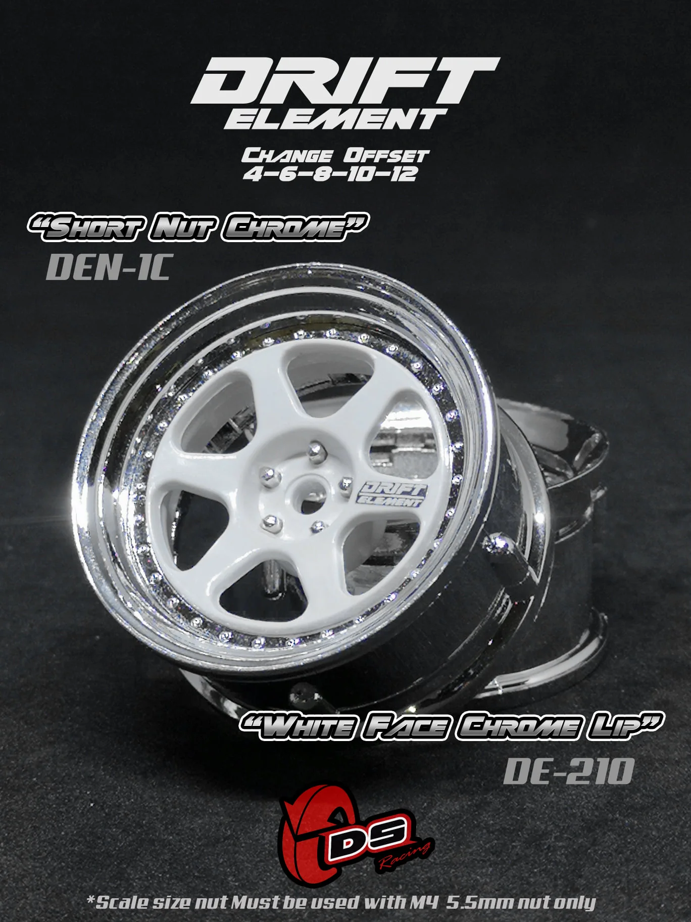DRIFT ELEMENT II - 6 SPOKES Adjustable Offset Rims ( CHROME SERIES ) 6 SPOKE (white, black, gun metal, bronze, chrome) [DS Racing] - Image 3