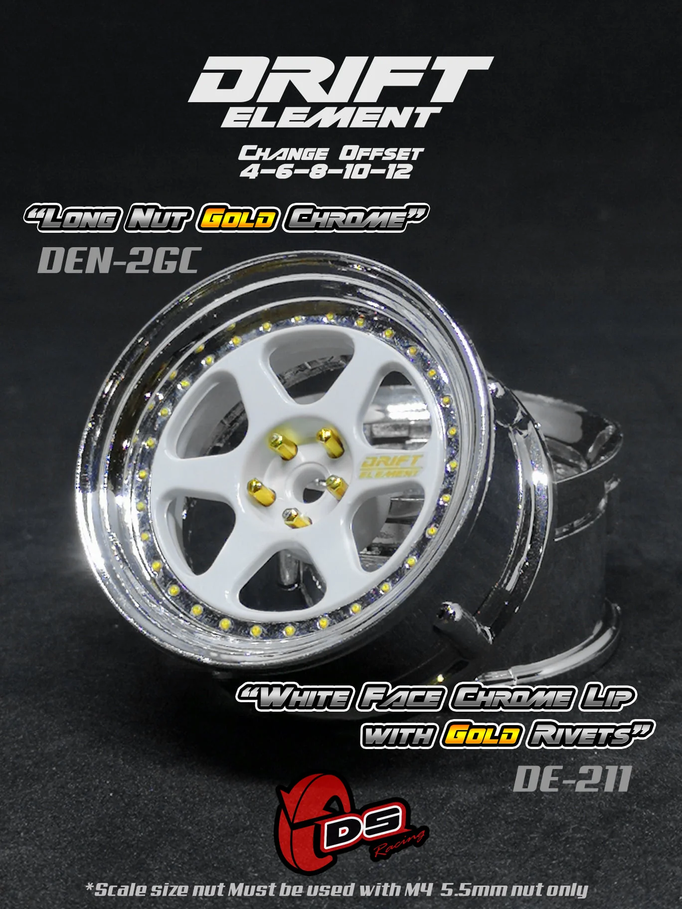 DRIFT ELEMENT II - 6 SPOKES Adjustable Offset Rims ( CHROME SERIES ) 6 SPOKE (white, black, gun metal, bronze, chrome) [DS Racing] - Image 4