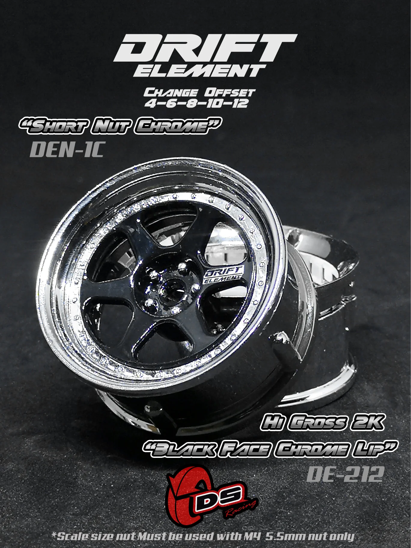 DRIFT ELEMENT II - 6 SPOKES Adjustable Offset Rims ( CHROME SERIES ) 6 SPOKE (white, black, gun metal, bronze, chrome) [DS Racing] - Image 5