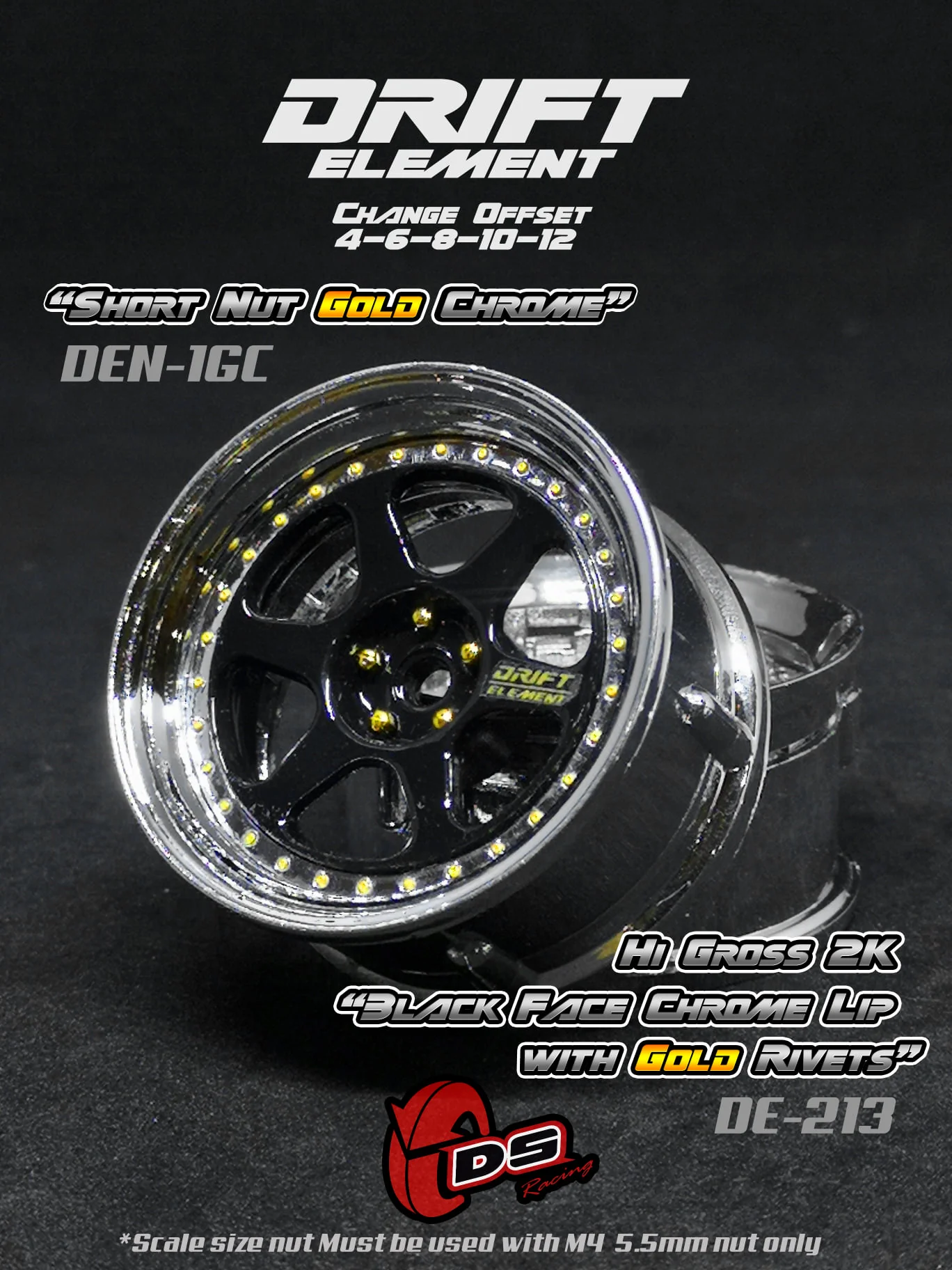 DRIFT ELEMENT II - 6 SPOKES Adjustable Offset Rims ( CHROME SERIES ) 6 SPOKE (white, black, gun metal, bronze, chrome) [DS Racing] - Image 6