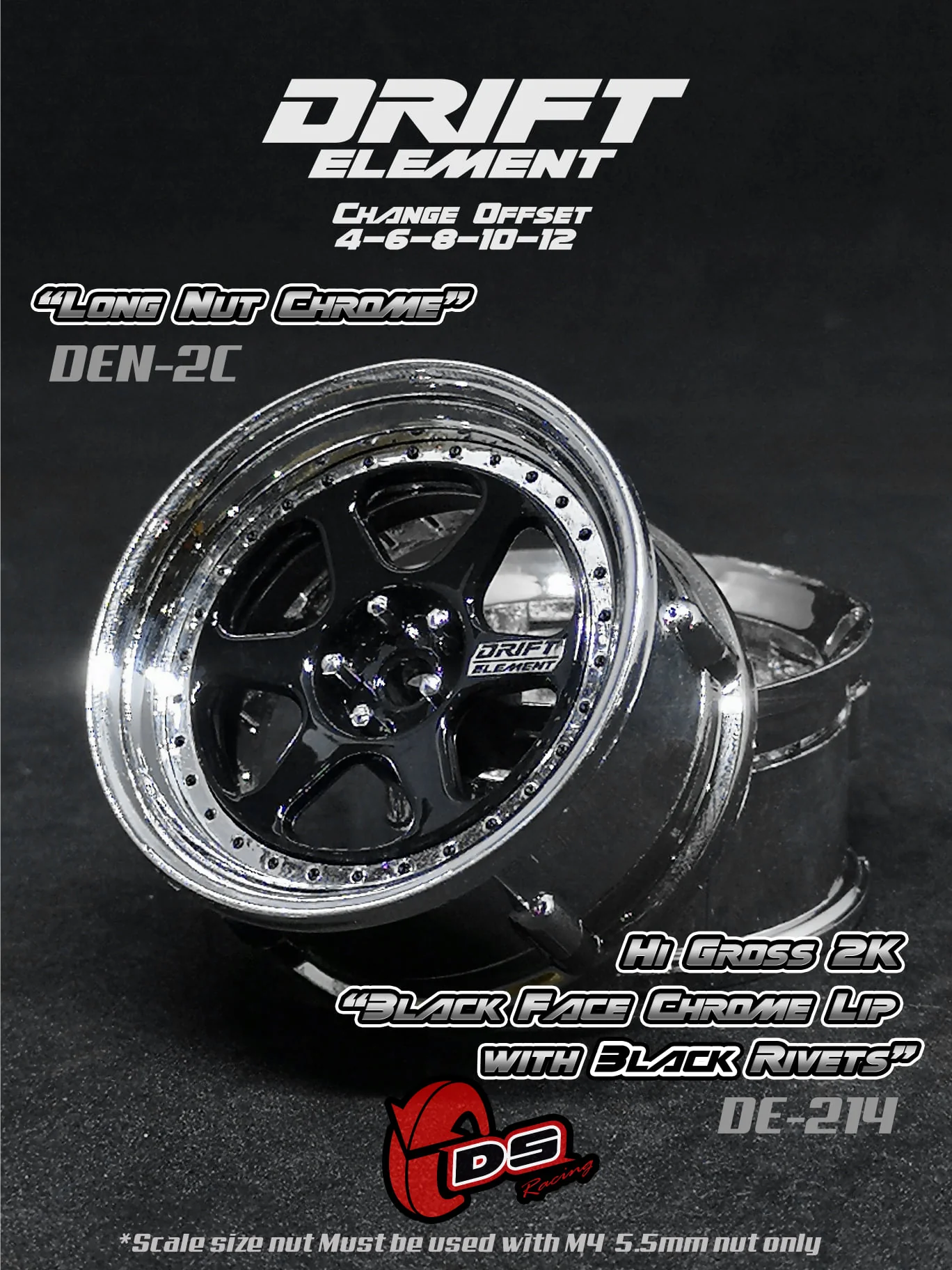 DRIFT ELEMENT II - 6 SPOKES Adjustable Offset Rims ( CHROME SERIES ) 6 SPOKE (white, black, gun metal, bronze, chrome) [DS Racing] - Image 7