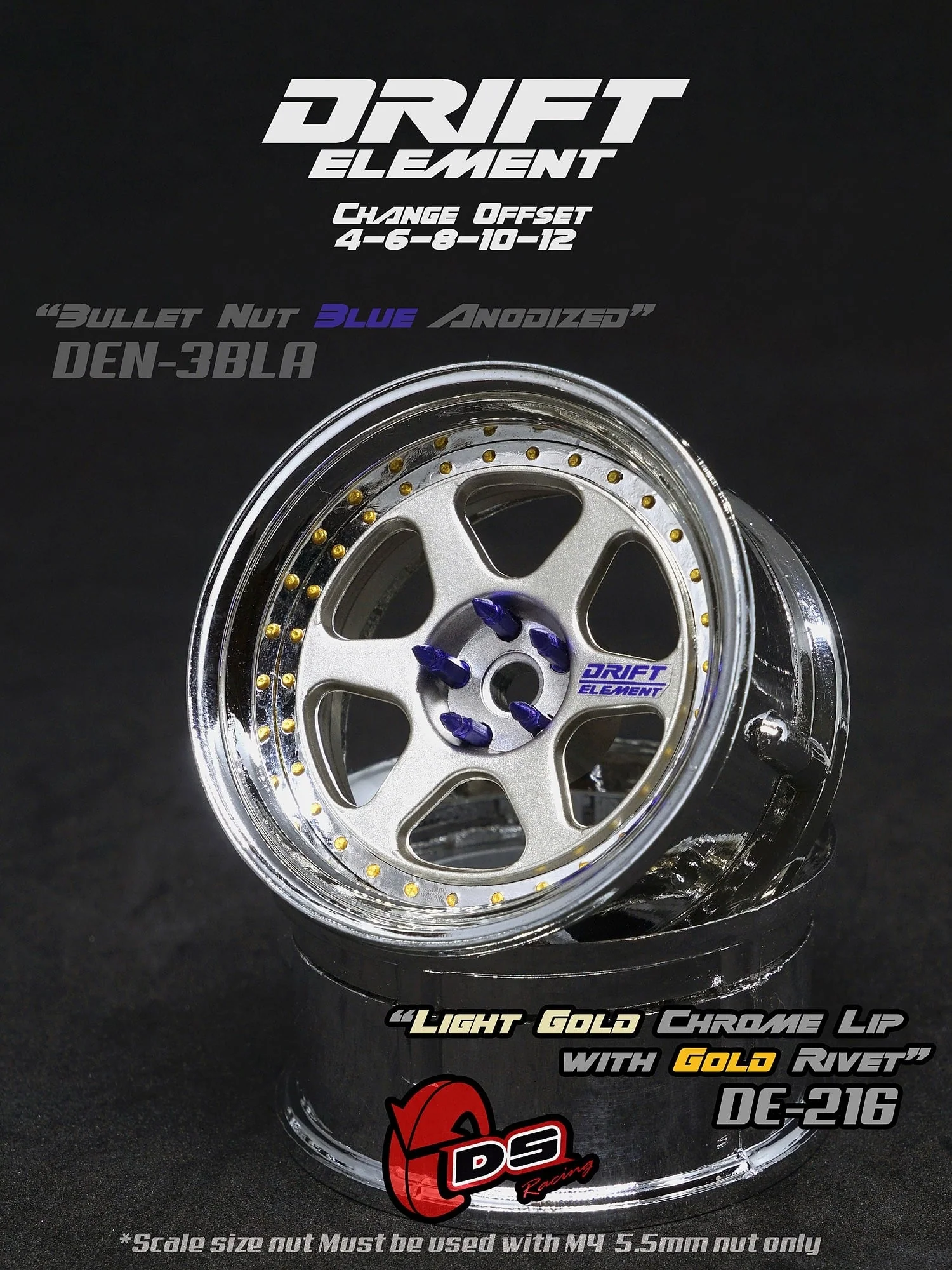 DRIFT ELEMENT II - 6 SPOKES Adjustable Offset Rims ( CHROME SERIES ) 6 SPOKE (white, black, gun metal, bronze, chrome) [DS Racing] - Image 8