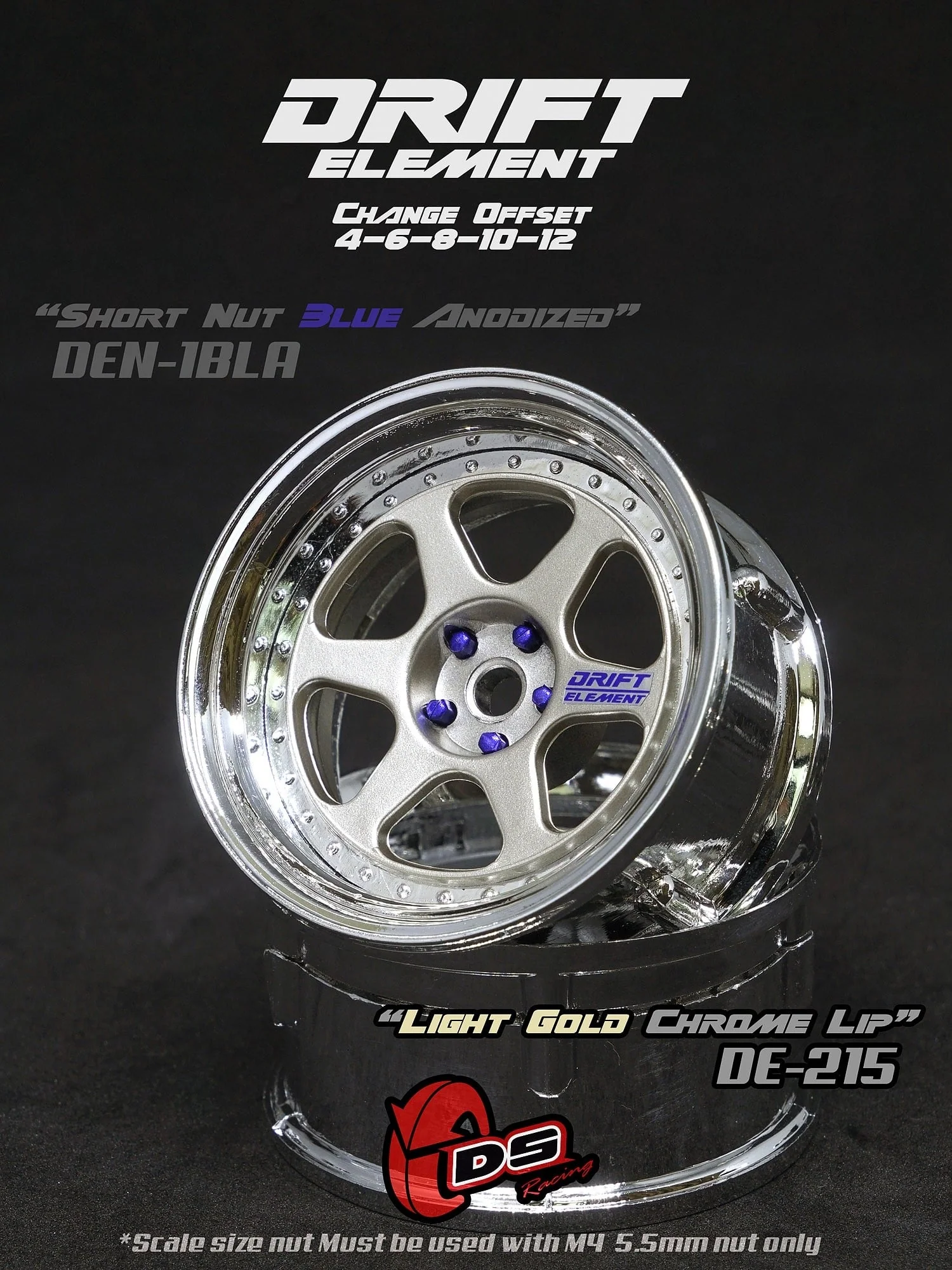 DRIFT ELEMENT II - 6 SPOKES Adjustable Offset Rims ( CHROME SERIES ) 6 SPOKE (white, black, gun metal, bronze, chrome) [DS Racing] - Image 9