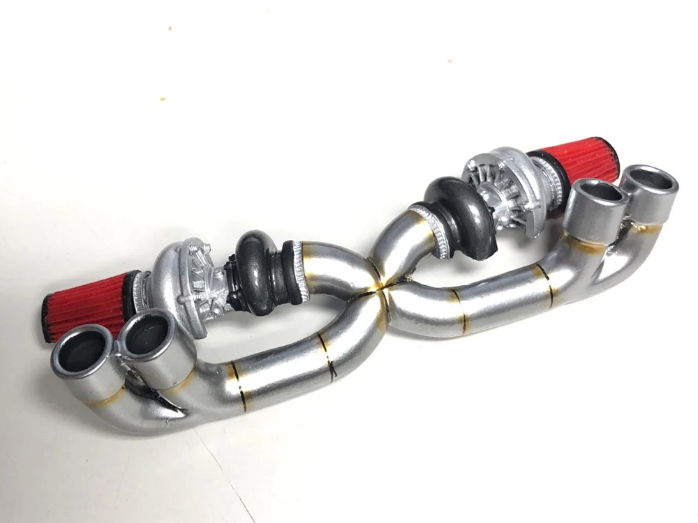 Dual Muffler w Quad Tips w TURBOS 1-10 Realistic Exhaust [SRC] SDW-FULLETK