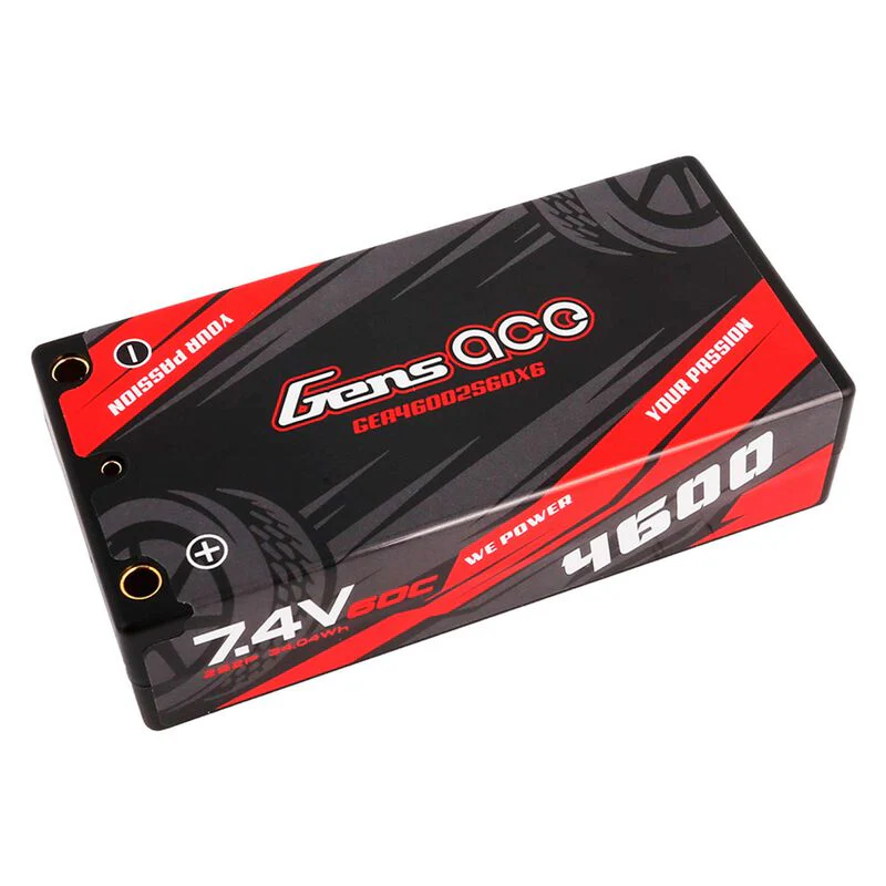 Gens Ace 7.4v 2S 4600mah 60C SHORTY Lipo Battery (4.0mm Bullet to XT60) GEA46002S60X6