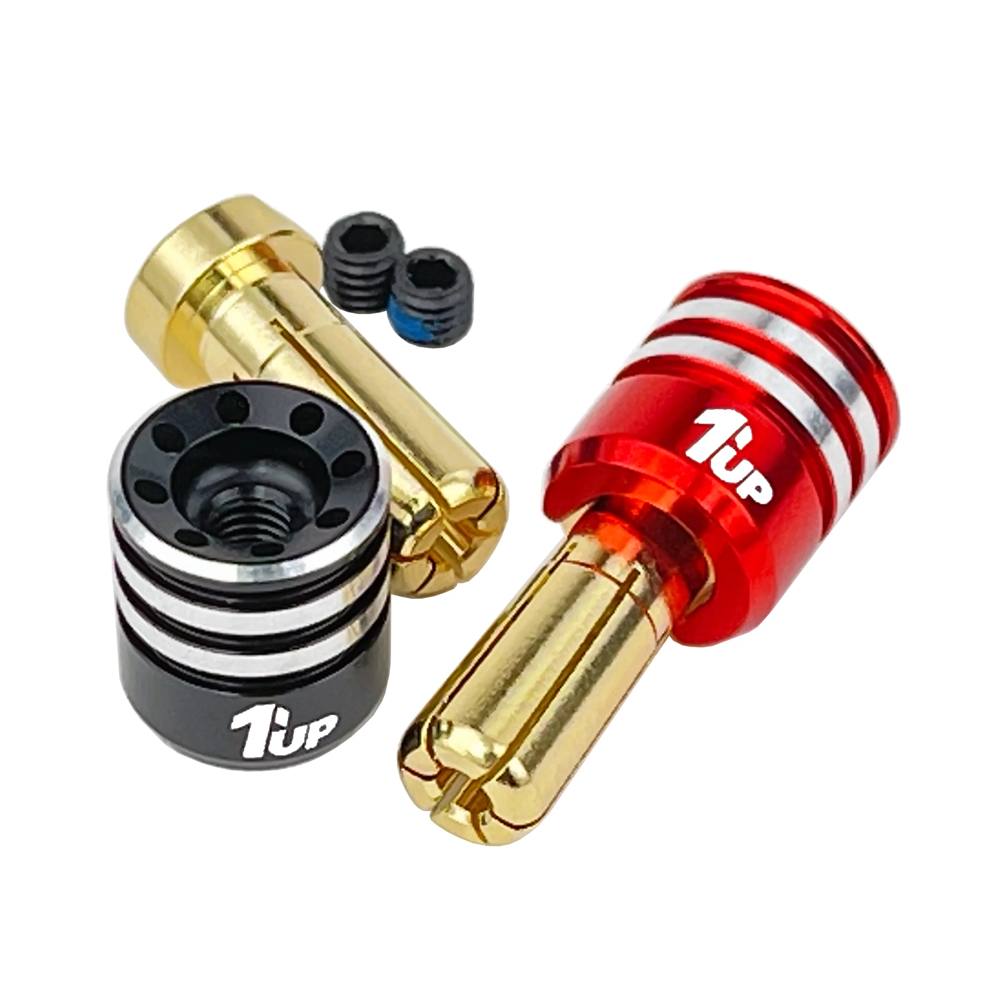 HEATSINK Bullet Plugs W- Grips ( 4mm or 5mm ) Red-Black Power RIGHT ANGLE Connectors Bullets [1up Racing] 190435 190436