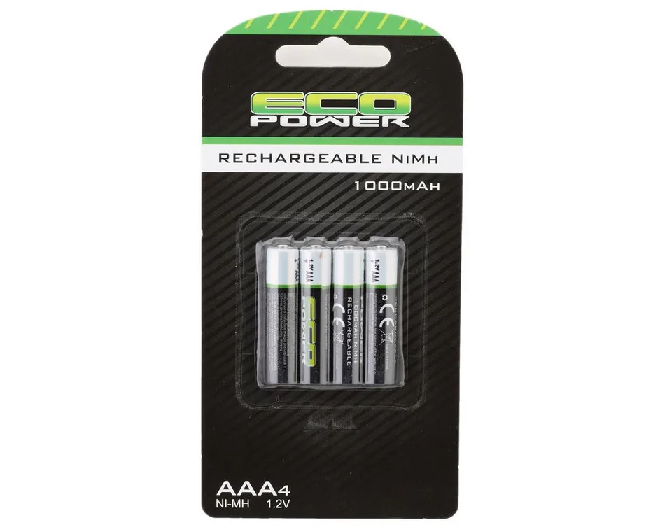 High Power AAA NiMH Rechargeablle Batteries (4 Pack) 1.2v 1000mAh [EcoPower] ECP-5063