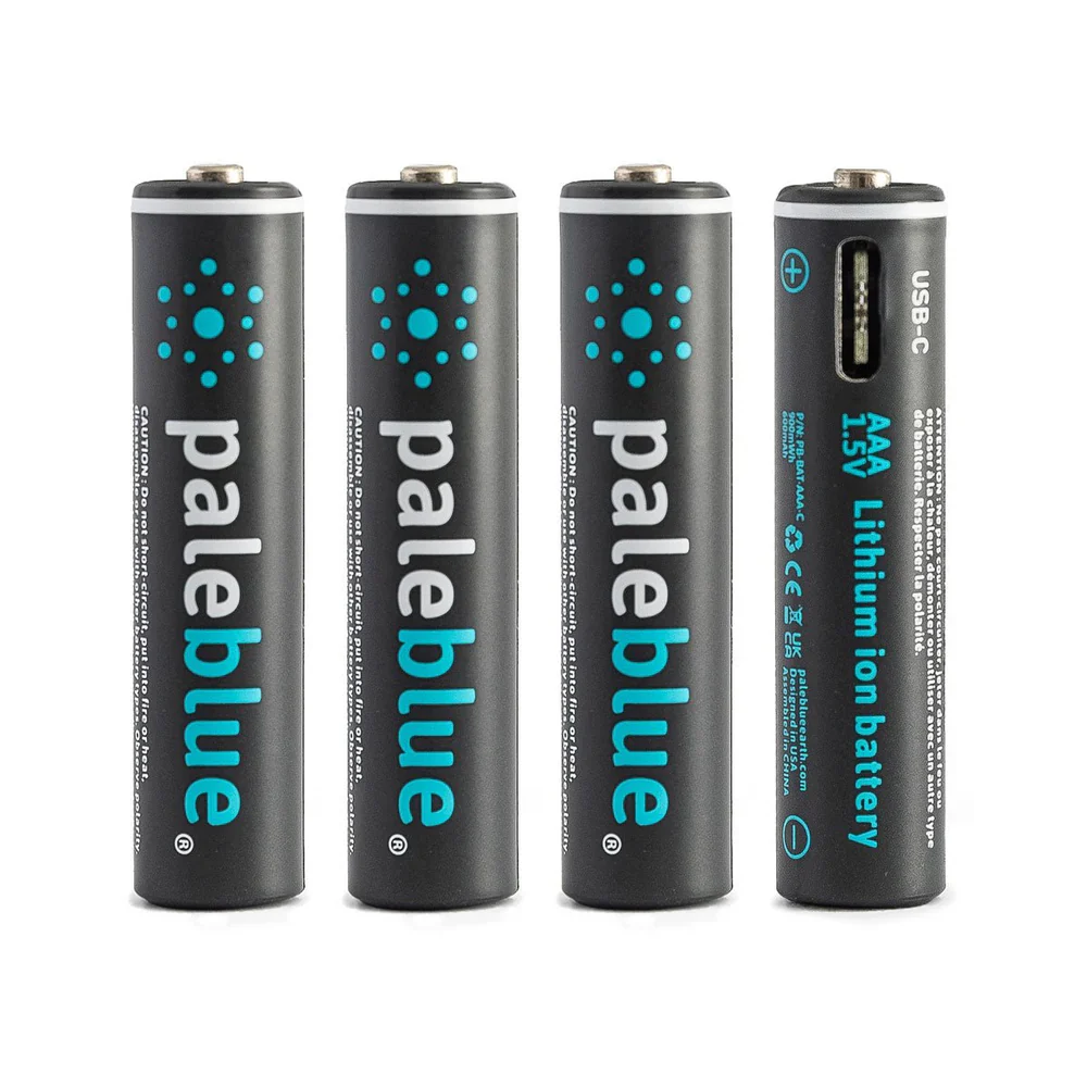 Lithium Ion Rechargeable AAA (900mwH) Batteries 4pk (w/ USB-C Cable) [Pale Blue] PB-AAAC