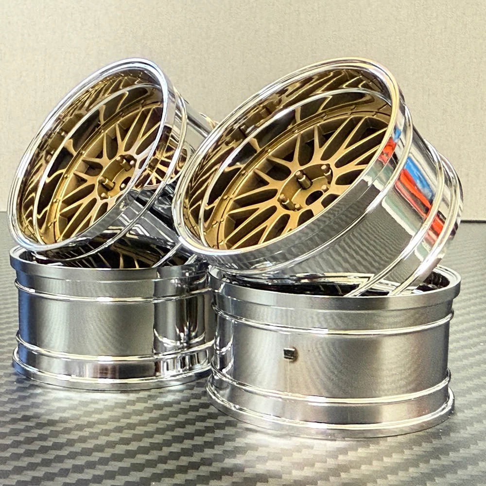 LM Mesh (Chrome - Gold) BBS Style Adjustable Offset 1-10 Rims (4-Pack) [MST] 832101GD