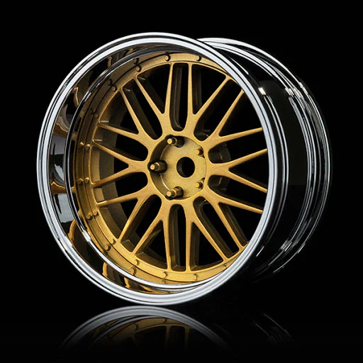 LM Mesh (Chrome - Gold) BBS Style Adjustable Offset 1-10 Rims (4-Pack) [MST] 832101GD - Image 4