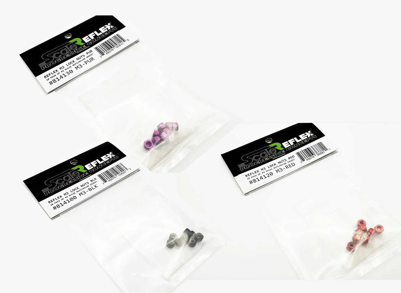M3 NUTS (NYLOCK) - Aluminum (8-Pack) RED PURPLE BLACK BLUE [Scale Reflex] 814100 814120 814130 814140