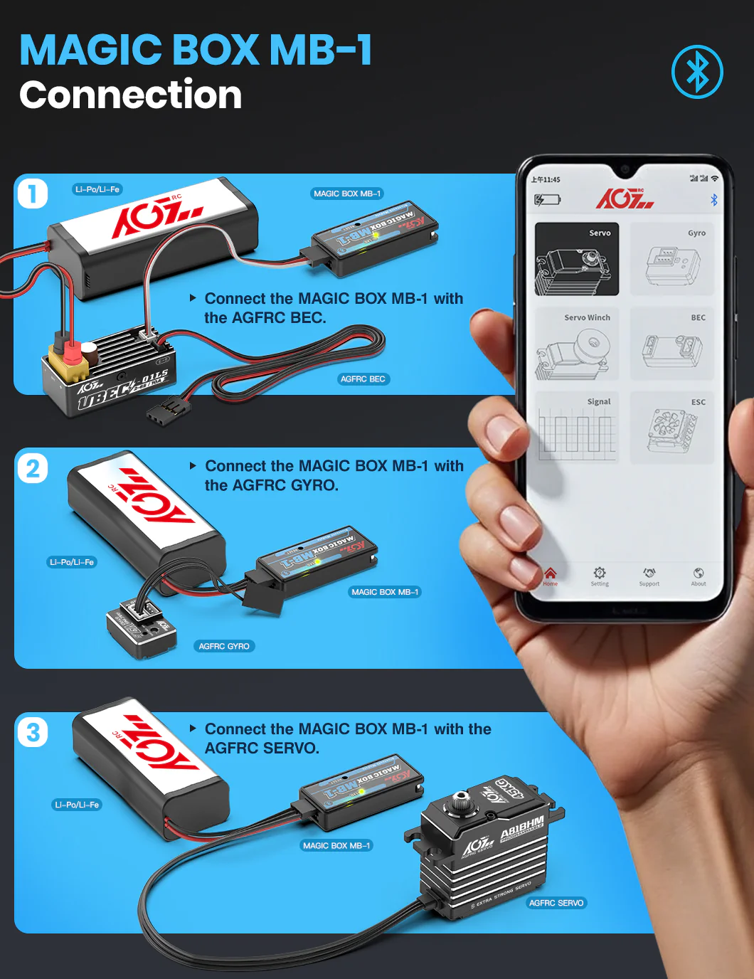 MB-1 MAGIC BOX Bluetooth Programmer for Gyro and Servo [AGFRC] MB1 - Image 2