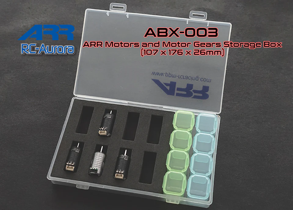 Mini-Z 1-28 Motor and Pinion Gears Storage Box Case (also for Mini4WD) - 176 x 107 x 26mm [ARR] ABX-003