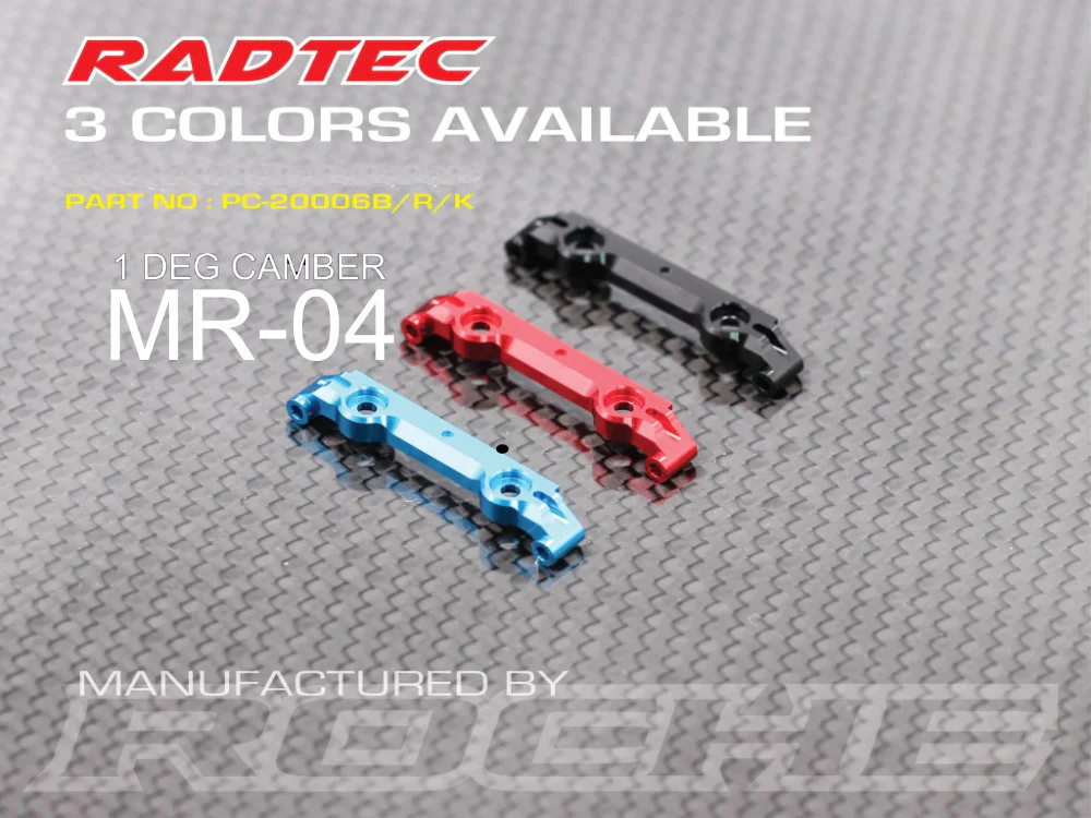MINI-Z MR-04 FRONT UPPER ARM MOUNT, WIDE (BLACK, RED, BLUE) 1 DEGREE CAMBER [RADTEC] PC-20006B PC-20006R PC-20006K