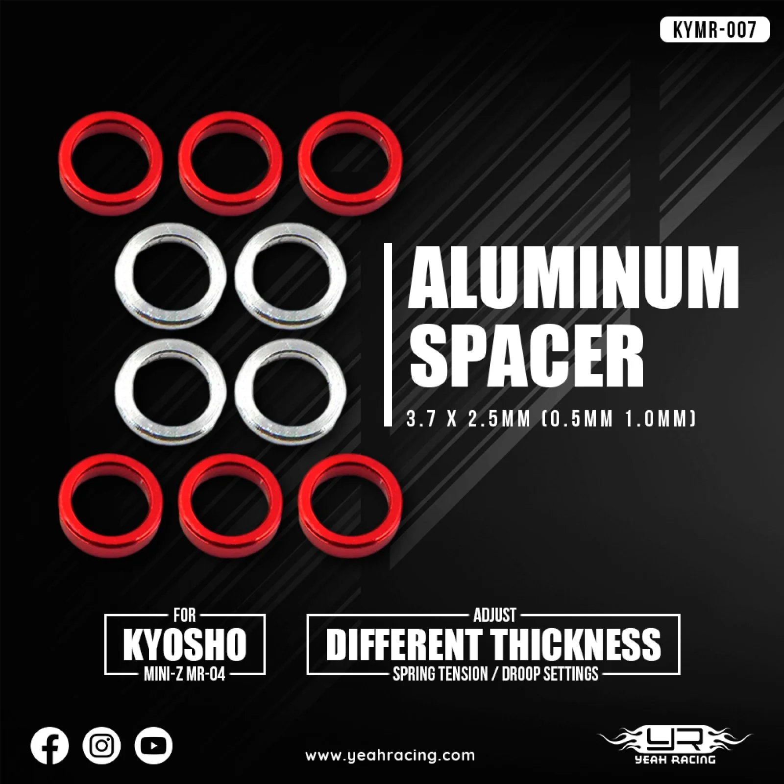 MINI-Z MR-04 Shim 10pc Set (1.0/0.5) MR04Spacers [Yeah Racing] KYMR-007SV/RD