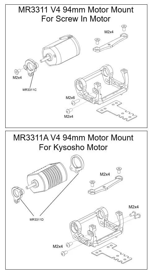 Mini-Z V4 94-98mm Motor Mount (Black - Orange - Blue) [PN Racing] MR3311 MR3311K MR3311B - Image 4