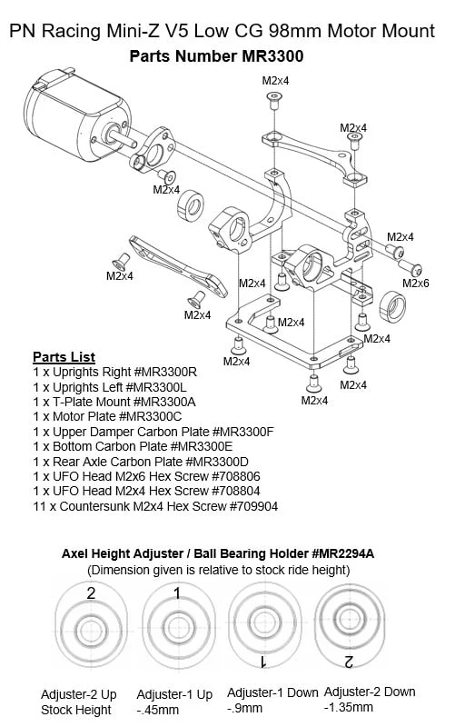 Mini-Z V5 LCG 98mm Motor Mount (Black - Orange - Blue) [PN Racing] MR3300 MR3300B MR3300K - Image 3