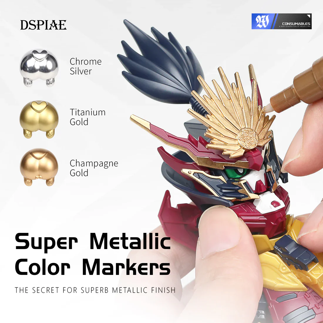 MKS Super Metallic Chrome Markers (3 Colors) Detailing Gundam Hobby Model Paint Markers [DSPIAE] MKS Series - Image 5