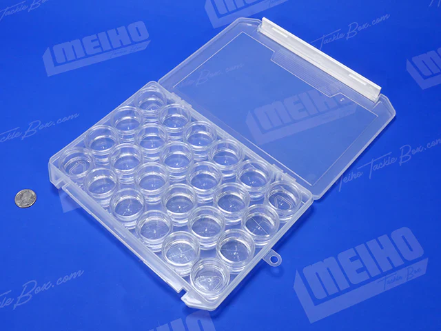 Multi Utility Case with 24 Round SS Cases Containers Organizer Parts Box 10" - (255 x 190 x 28 mm) Made in Japan [Meiho] ROUNDFLAT24P(SS)