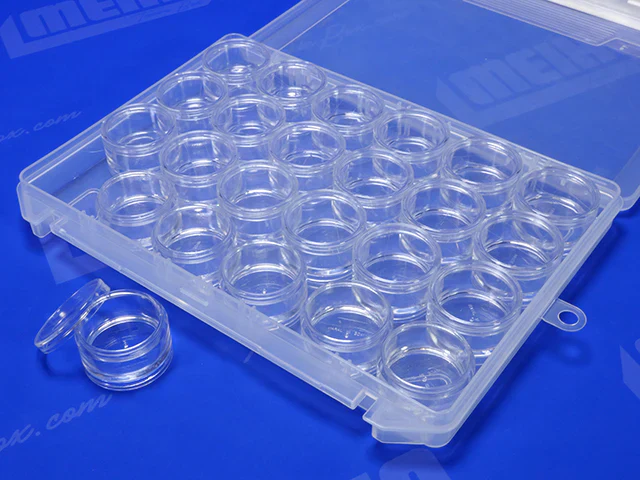 Multi Utility Case with 24 Round S Cases Containers Organizer Parts Box 10" - (255 x 190 x 28 mm) Made in Japan [Meiho] ROUNDFLAT24P(S) - Image 3
