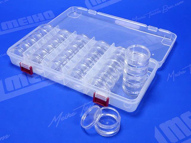 Multi Utility Case with Round Stacker 6 Rows (30) Cases Organizer Parts Box 10" - (275 x 131 x 45 mm) Made in Japan [Meiho] Stacker 6P Case