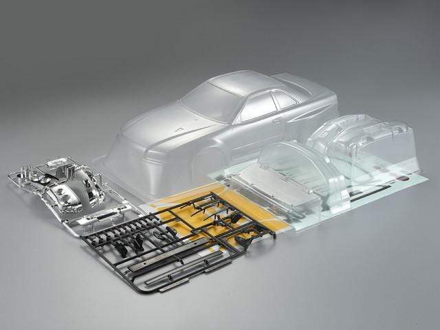 Nissan Skyline GTR R34 1-10 Body Set (w- Wing, Mirrors, Buckets) CLEAR [Killerbody] 48626 - Image 2