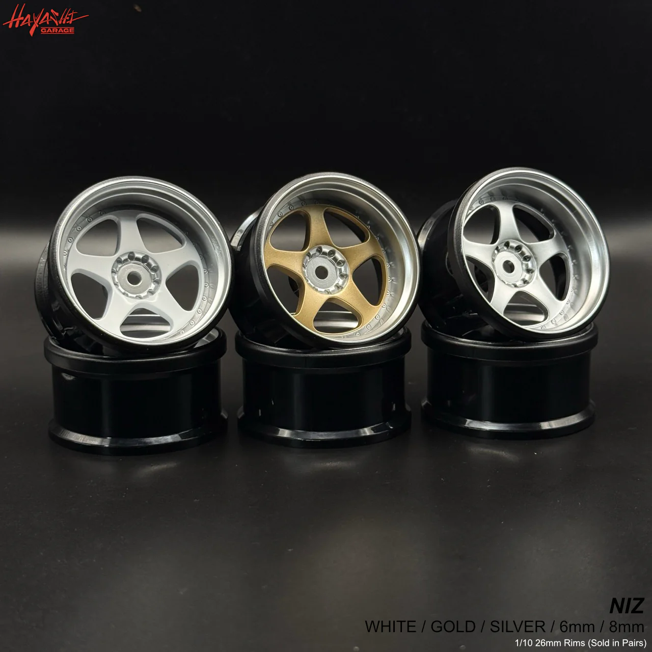 NIZ 5-Star Multipiece Style 1-10 Rims (6mm / 8mm) White Gold Silver [Hayashi Garage]