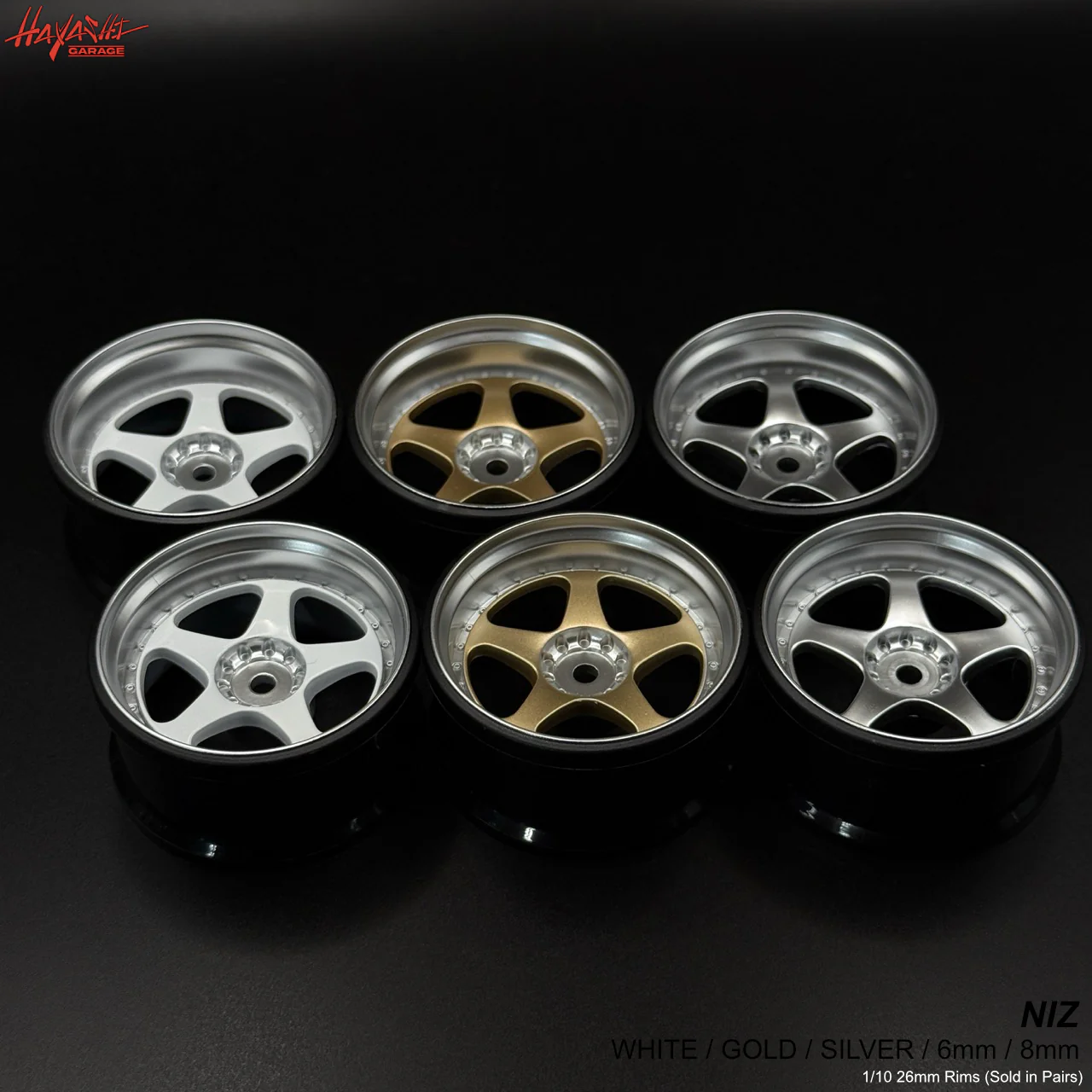NIZ 5-Star Multipiece Style 1-10 Rims (6mm / 8mm) White Gold Silver [Hayashi Garage] - Image 2