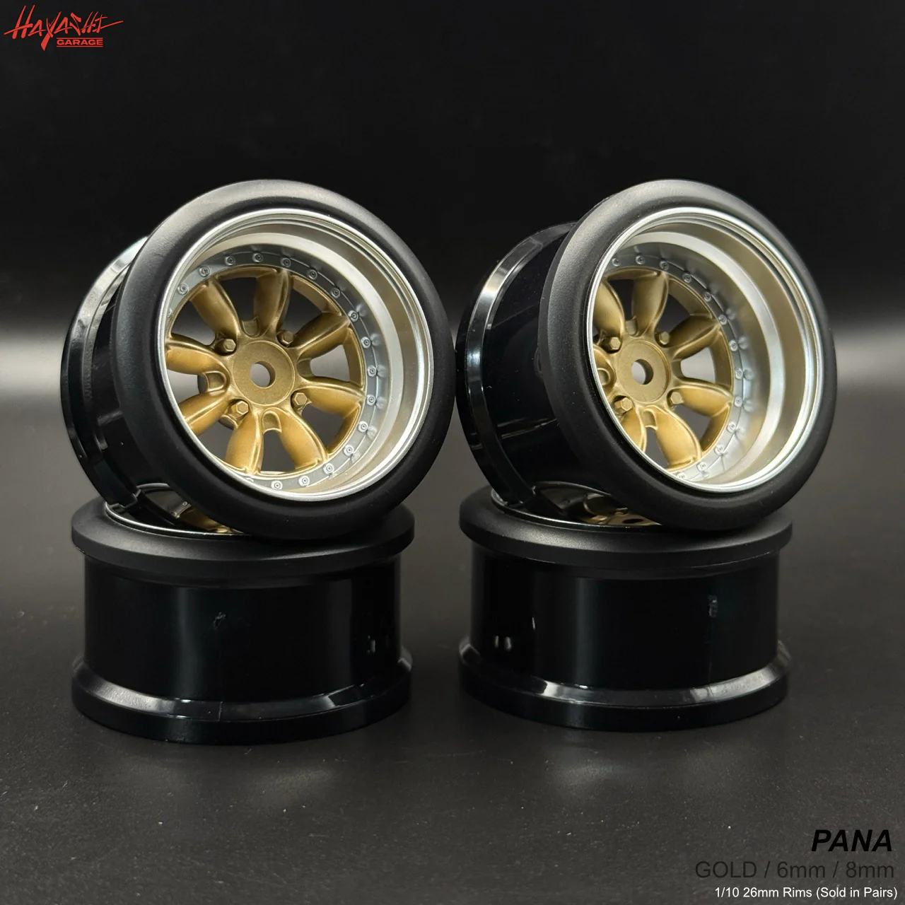 PANA 8-Spoke Style 1-10 Rims (6mm / 8mm) Gun Metal Gold Silver [Hayashi Garage] - Image 6
