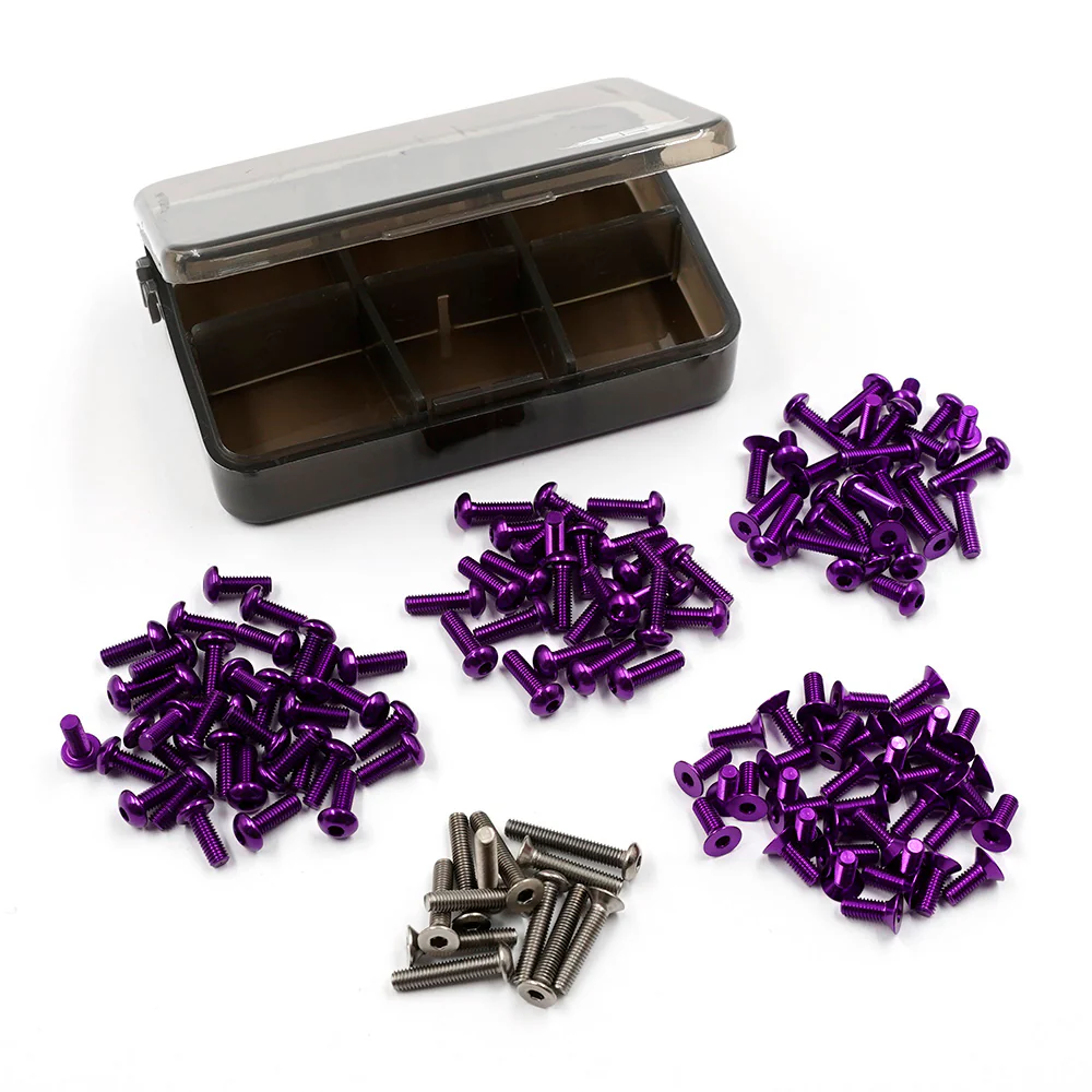 PURPLE 7075 Aluminum & Titanium Screw Assorted Set w/Box For ReveD RDX  [Yeah Racing] TSAS-0044PP