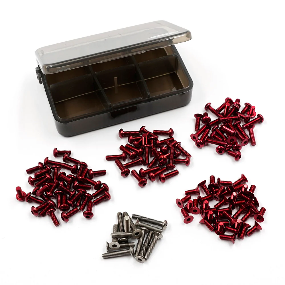 RED 7075 Aluminum & Titanium Screw Assorted Set w/Box For ReveD RDX  [Yeah Racing] TSAS-0044RD