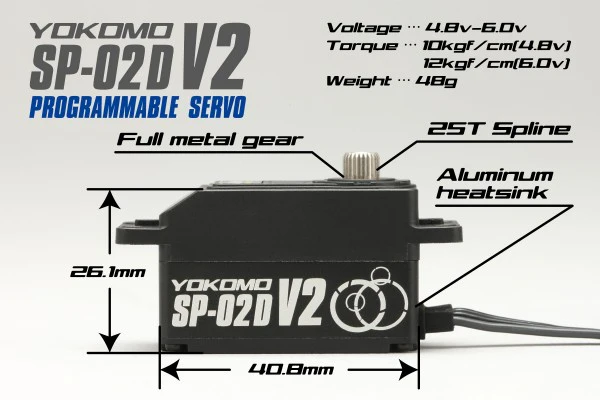 SP-02D V2 RWD Drift Spec Servo Coreless PROGRAMMABLE (Low profile size) .093@12kg SP02DV2 [Yokomo] - Image 2