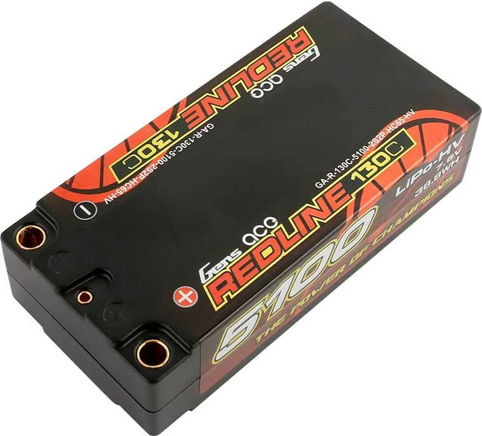 REDLINE 7.6v HV 2S 5100mah 130C SHORTY Lipo Battery (5.0mm Bullet Holes) [Gens Ace] GEA51002S13D5