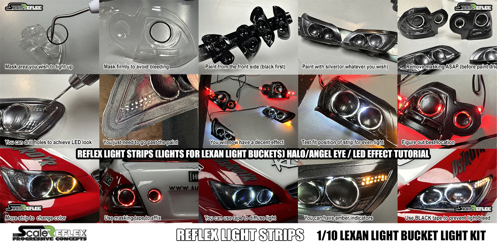 REFLEX STRIPS - LIGHTS for LEXAN LIGHT BUCKETS (flexible, cuttable, flush mount) ANGEL EYE HALO LED for 1-10 CAR [SCALE REFLEX] 700620 - Image 9