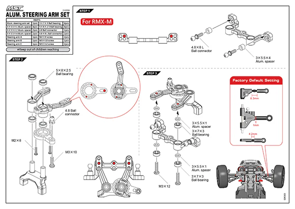 RMX RRX FMX MRX Aluminum Steering Racing Assembly (RED) [MST] 210700R - Image 3