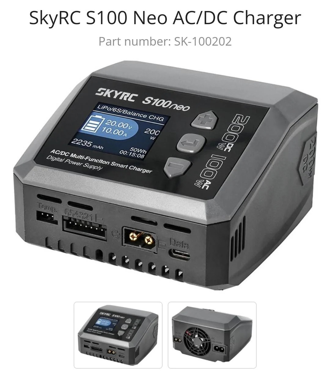 S100NEO Smart Balance Charger 200watt - LiPo/LiFe/LiIon/LiHV/NiMH/NiCd/Pb  [SKY RC] SK-100202-02