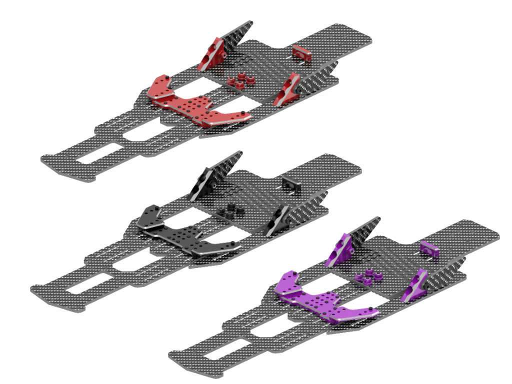 SHARK - Lower Adjustable Wheelbase Chassis Kit - RED PURPLE BLACK [RHINO RACING] RR-800