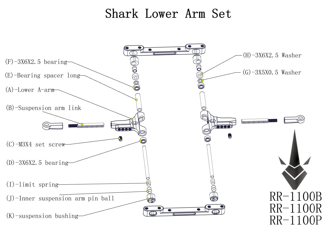 SHARK - Lower Aluminum Arms - BLUE RED PURPLE BLACK [Rhino Racing] RR-1100R RR-1100P RR-1100B - Image 5