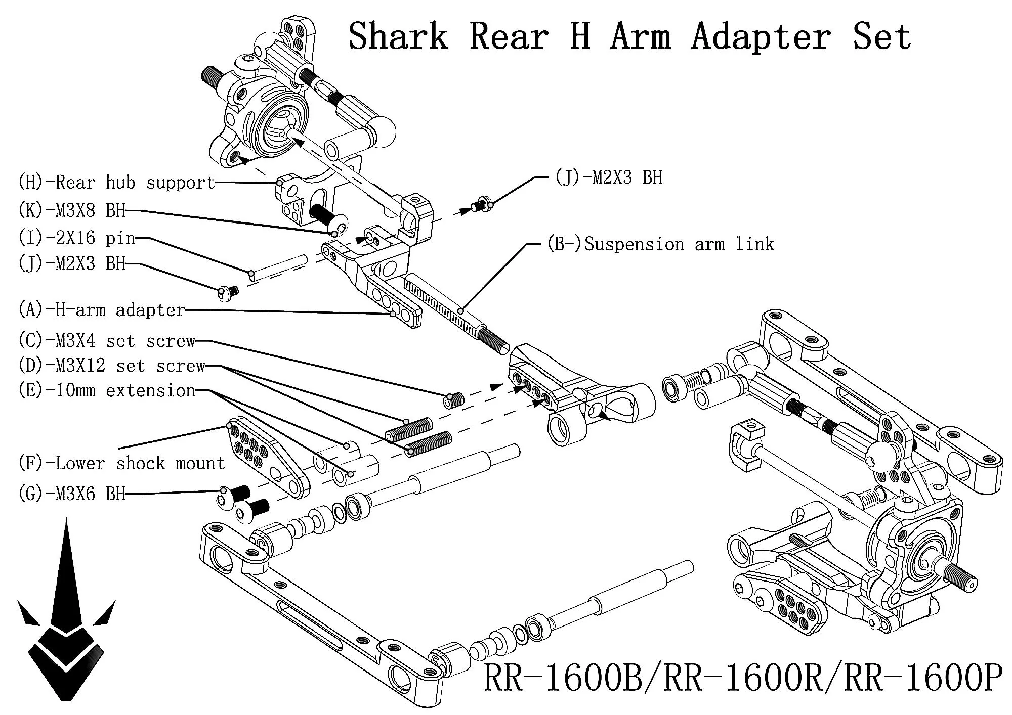 SHARK - Rear H Arm Adapter Set - RED PURPLE BLACK [Rhino Racing] RR-1600R RR-1600P RR-1600B - Image 5