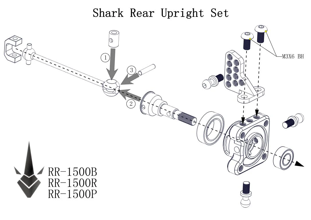 SHARK - Rear Upright Set - RED PURPLE BLACK [Rhino Racing] RR-1500R RR-1500P RR-1500B - Image 5