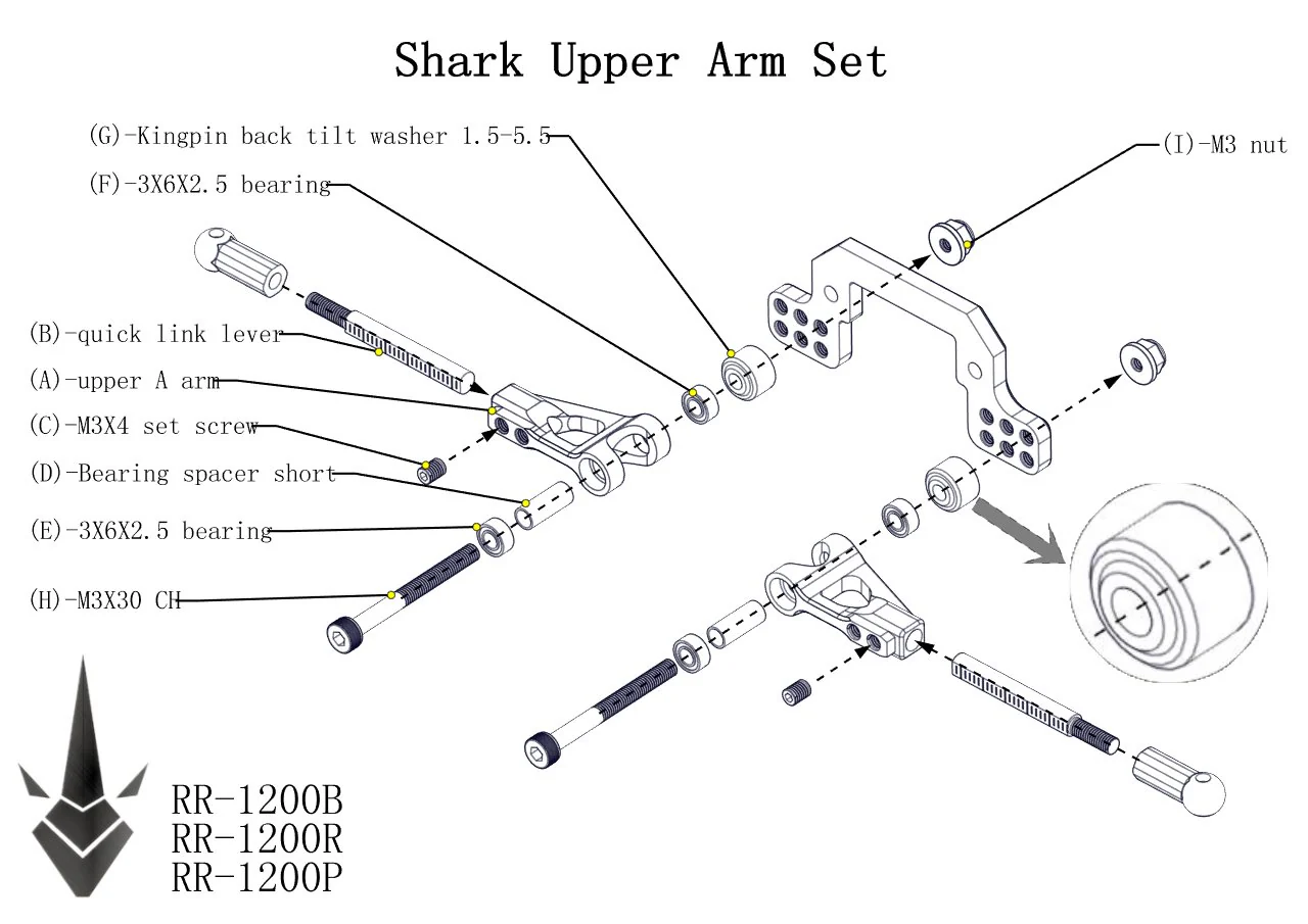 SHARK - Upper Aluminum Arm Set - BLUE RED PURPLE BLACK [Rhino Racing] RR-1200R RR-1200P RR-1200B - Image 4