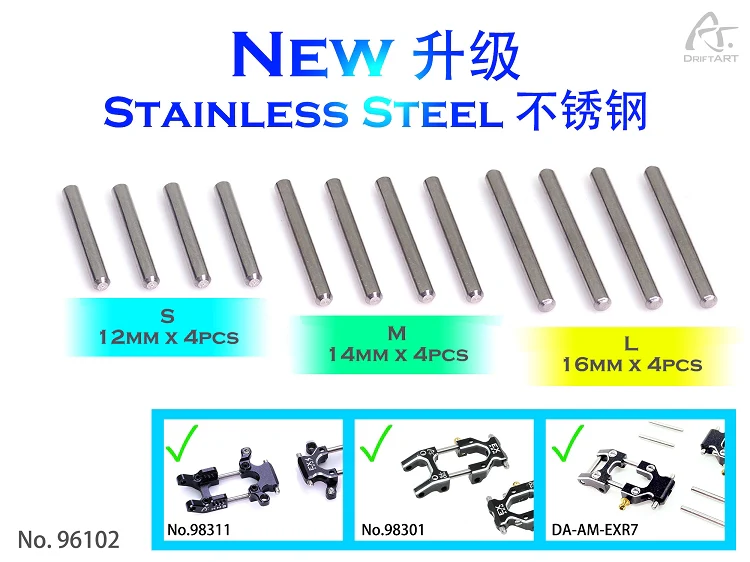 Stainless Steel Pin Set 12pcs 1.5mm x 12mm 14mm 16mm DA3 DA4 DRIFTART4  [Drift Art] 96102