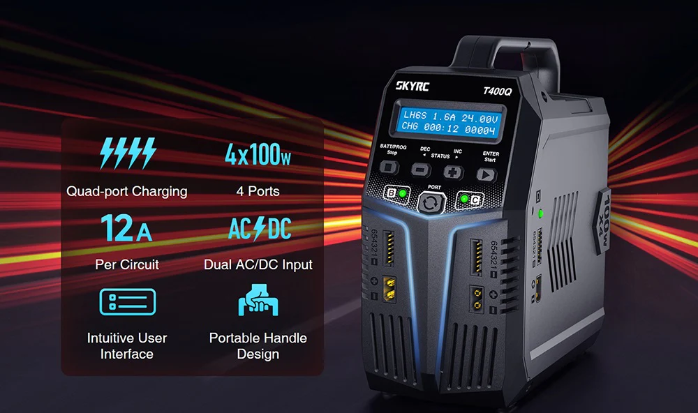 T400Q Quattro QUAD 4 Port AC-DC Battery Charger (6S-12A-400W) [SkyRC] T400Q - Image 10