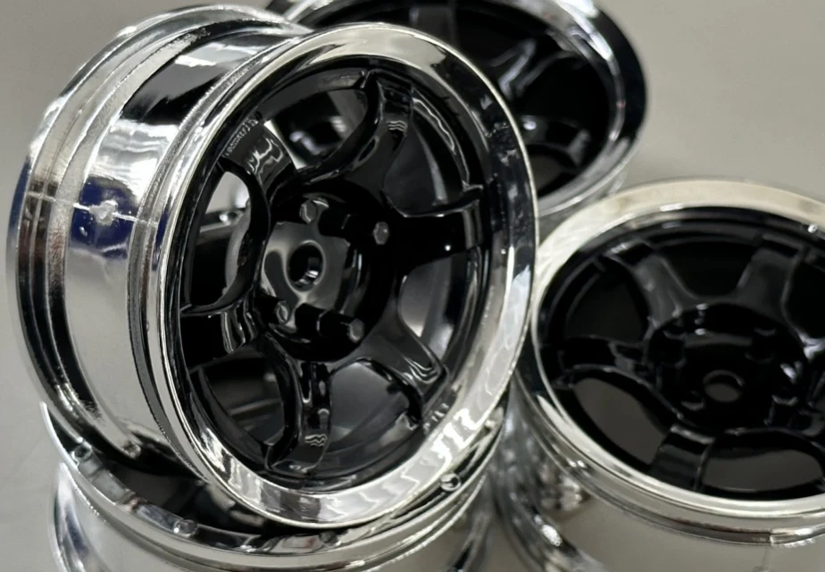 TE37v 6 SPOKE RIMS - ROYAL BLACK w- CHROME LIP (4 PACK) [K FORCE] KF8344