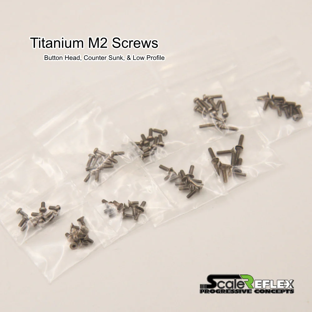 M2 Titanium Machined (Button Head - Countersunk - Low Profile) Screws (10-Pack) [Scale Reflex] 4mm ~ 8mm