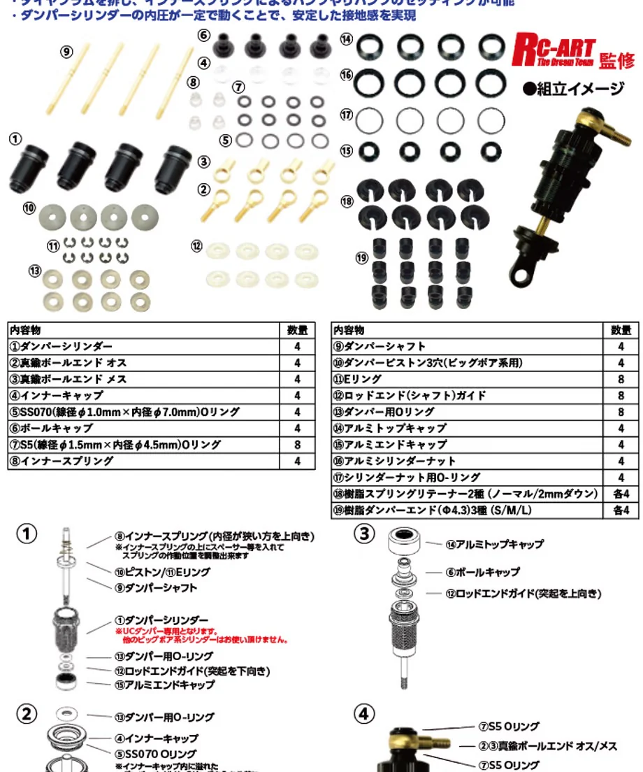 UC Damper Complete Set for Yokomo Big Bore [Topline] TP-617 - Image 2