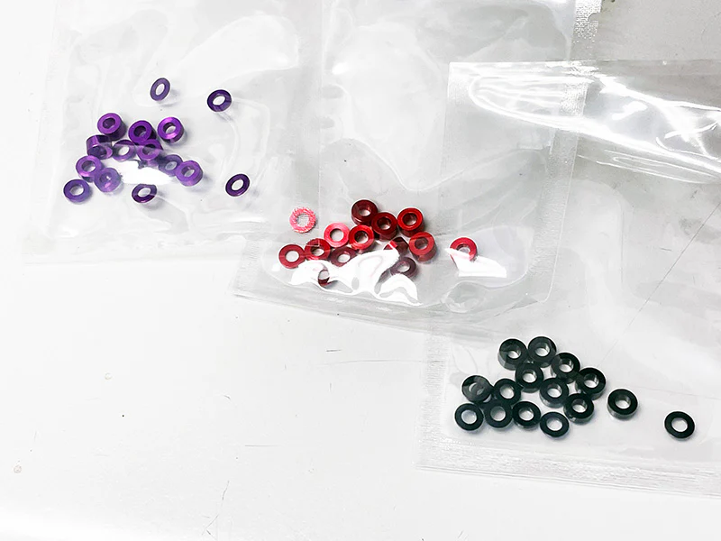 VARIETY PACK: M3 Aluminum Spacer Shims (0.5mm - 1mm 2mm 3mm) 3x6 (16-Pack) RED PURPLE BLACK BLUE SILVER GREEN [Scale Reflex]