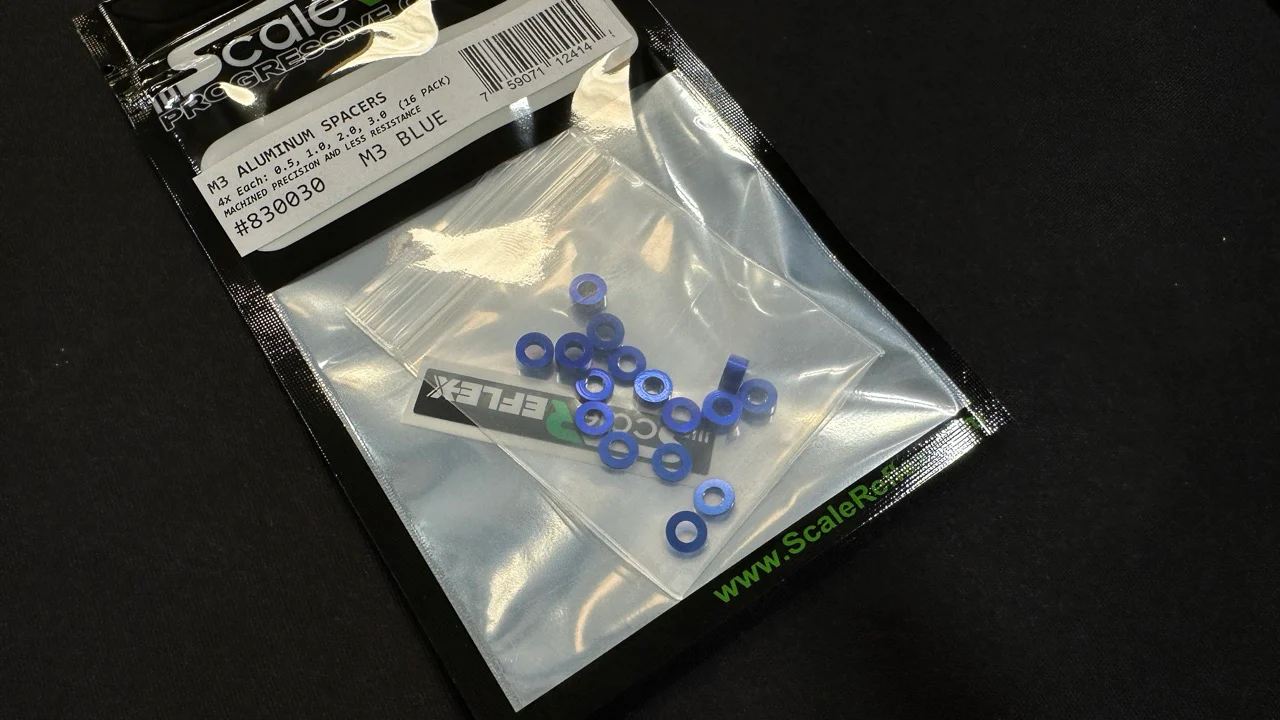 VARIETY PACK: M3 Aluminum Spacer Shims (0.5mm - 1mm 2mm 3mm) 3x6 (16-Pack) RED PURPLE BLACK BLUE SILVER GREEN [Scale Reflex] - Image 6