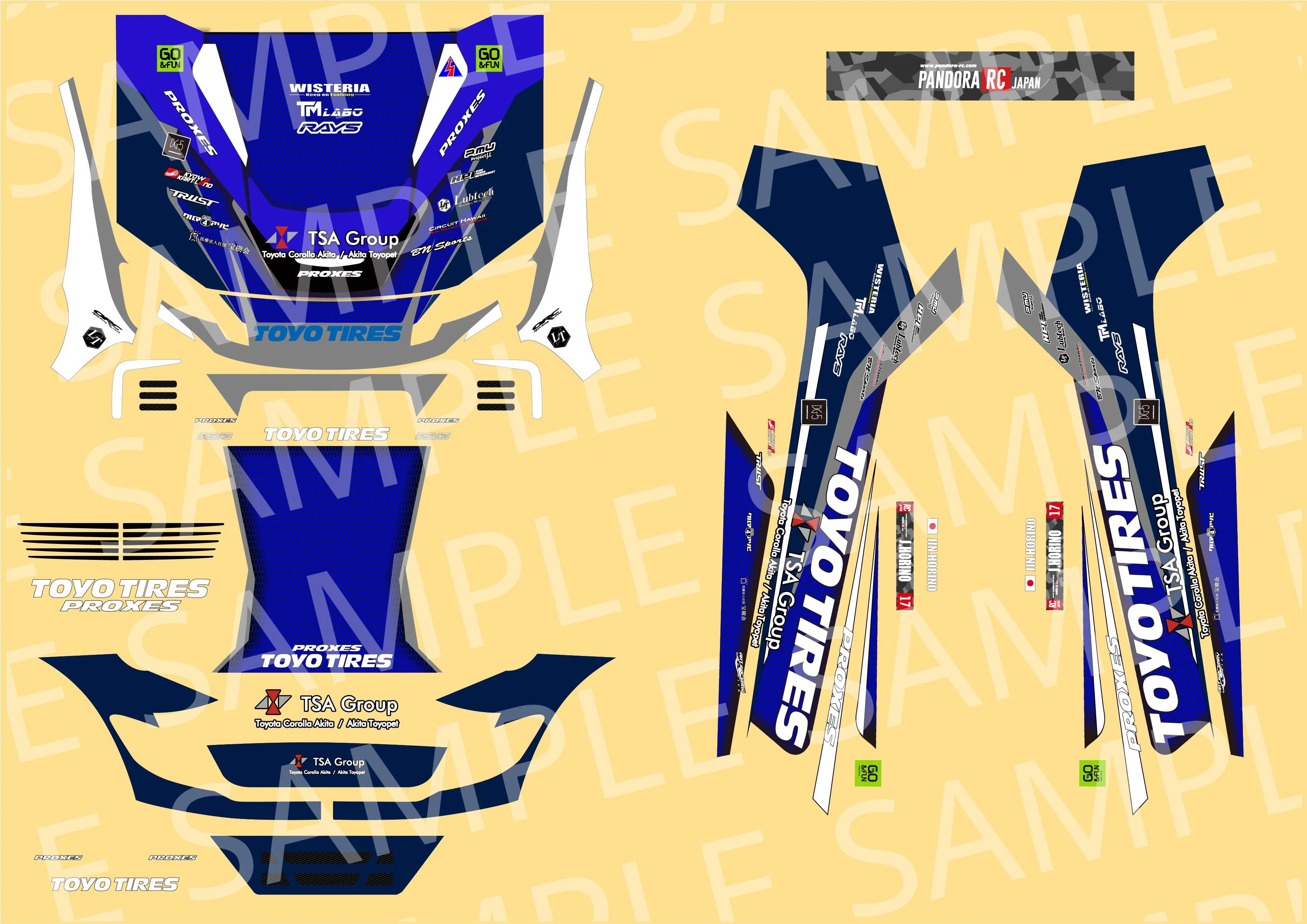 Vinyl & Logosticker SET (Jin Horino SPEC | TOYO TIRES approved) 1-10 Livery Body Graphics Vinyl Sheet [Pandora] VGP-622 - Image 4