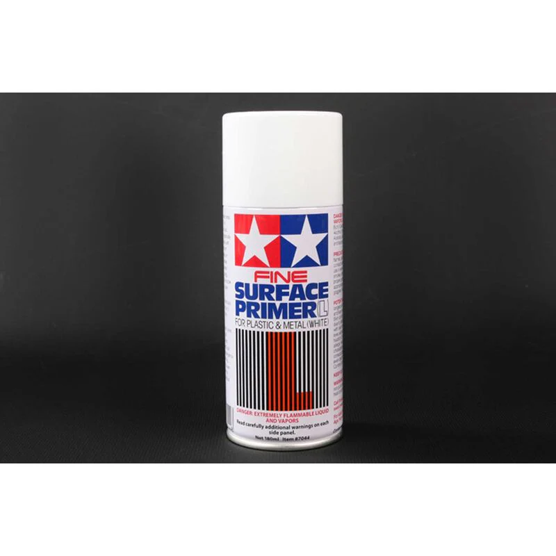 WHITE Surface Primer L SPRAY for PLASTIC / METAL - 180ml (For Plastic Models) [Tamiya] 87044